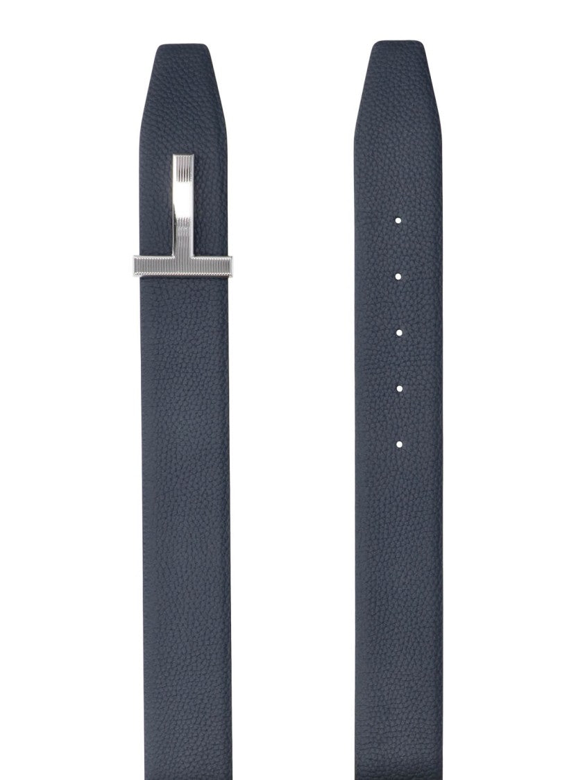 Tom Ford Textured Leather Belt With Distinctive 'T' Buckle