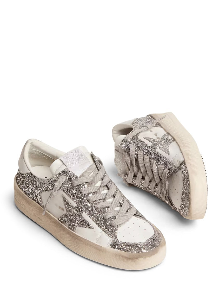 Golden Goose Low-Top Glitter-Overlay Sneakers With Star Detail