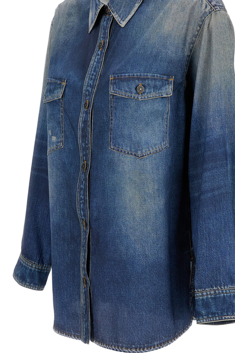 Golden Goose Casual Oversized Denim Shirt With Distressed Finish