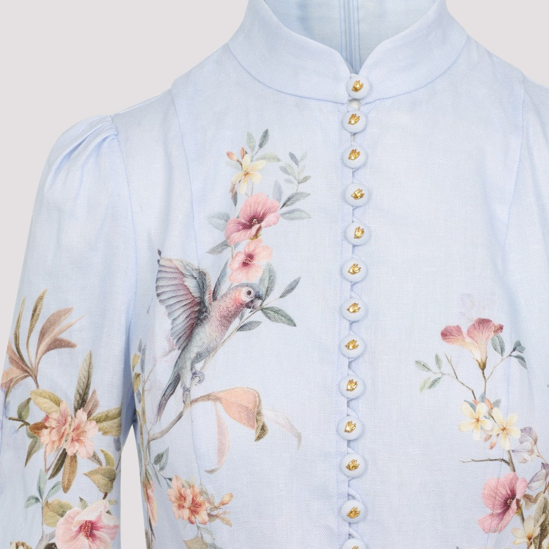 Zimmermann Rebellion Button Blue Linen Mini Dress