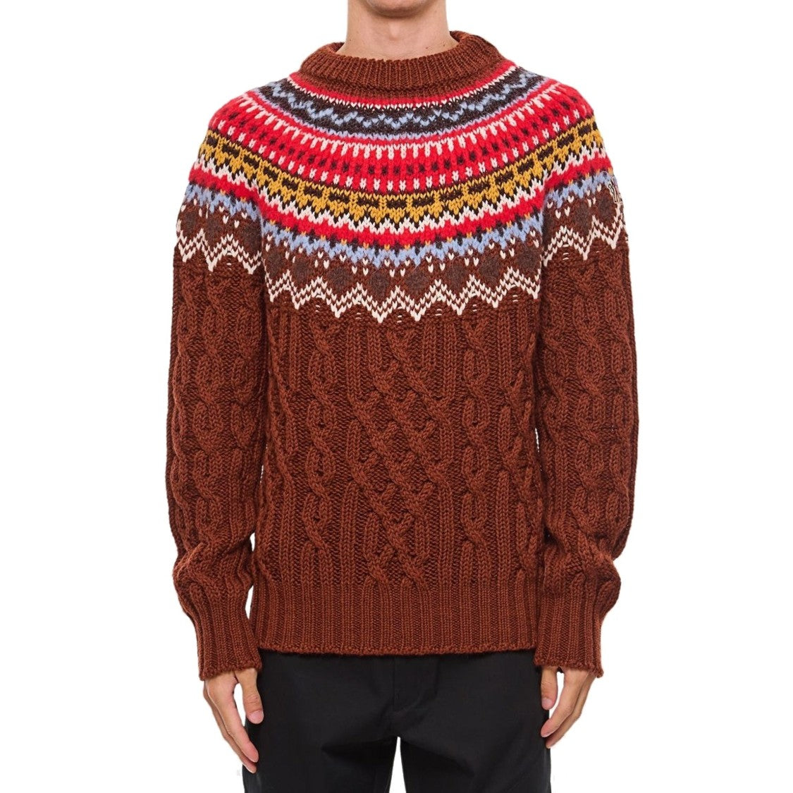 Moncler Grenoble Fair Isle Intarsia Cable-Knit Wool Jumper
