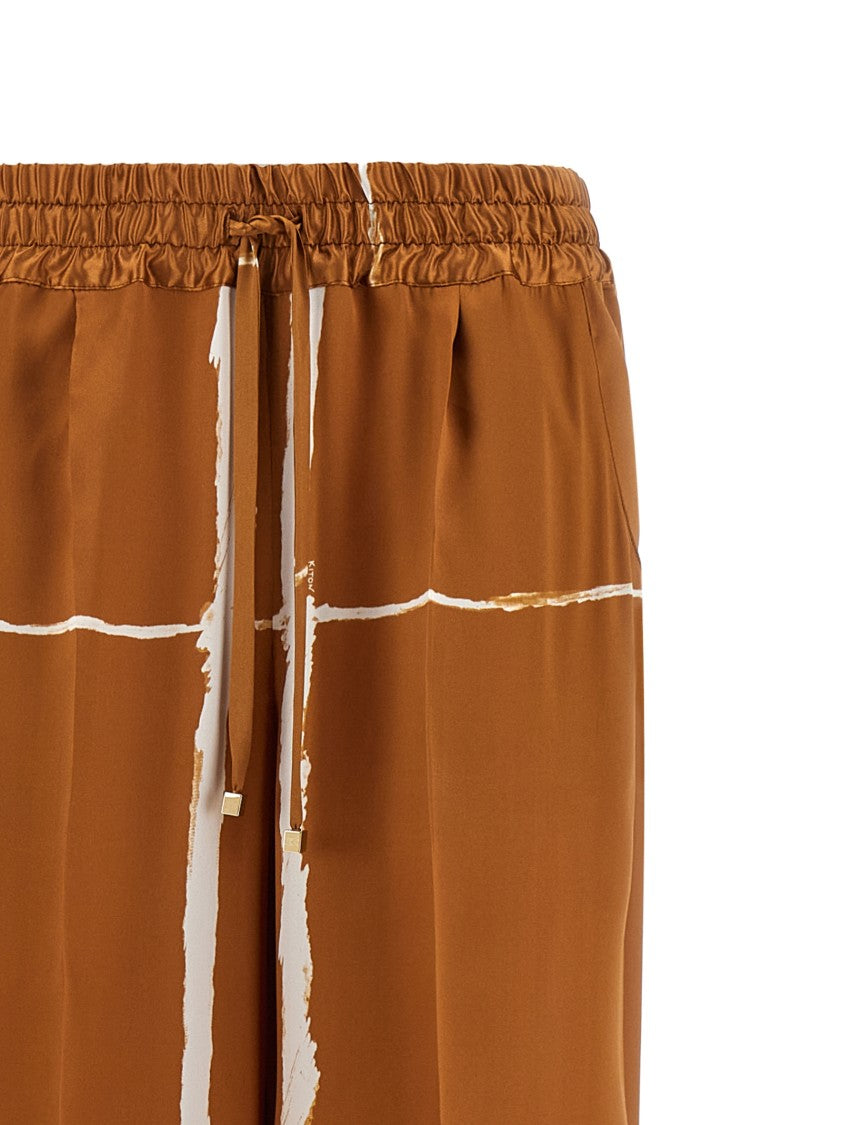 Kiton Stretch Silk Satin Pants With Velvet Logo Waistband