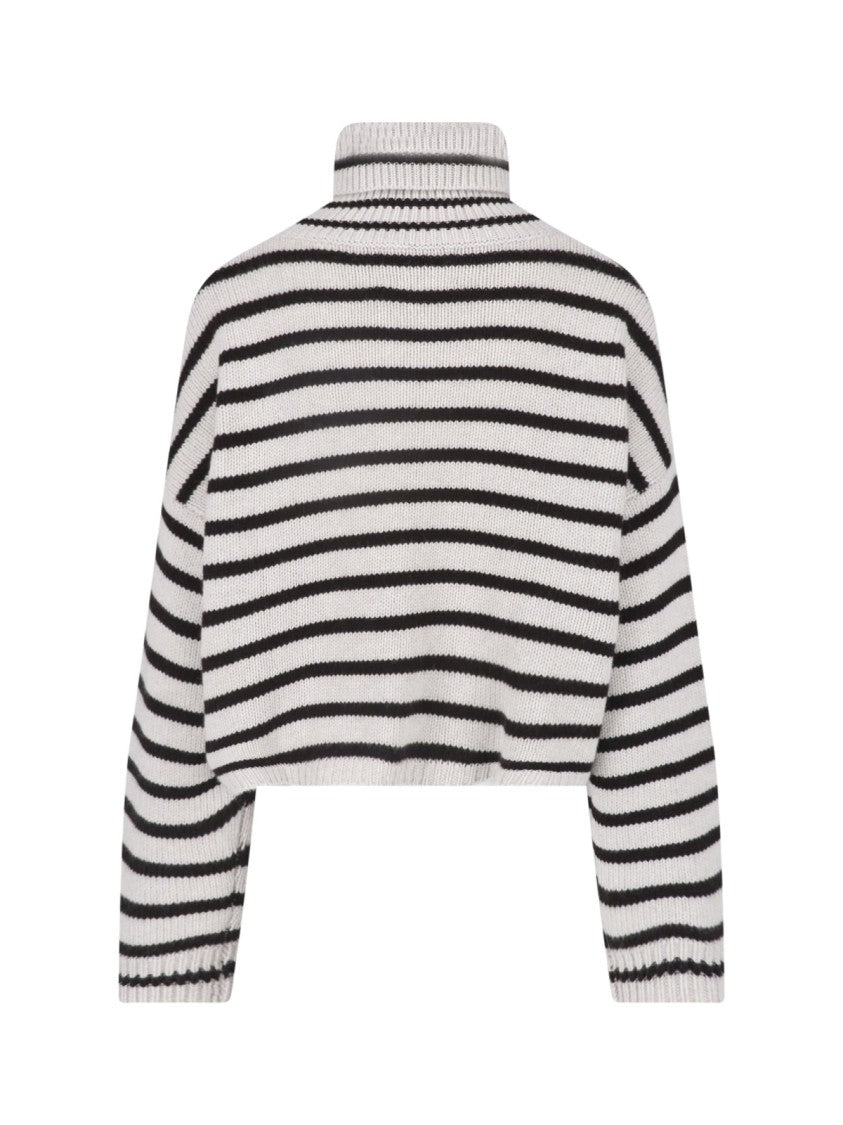 Lisa Yang Striped Cropped Ribbed Turtleneck Knit Sweater