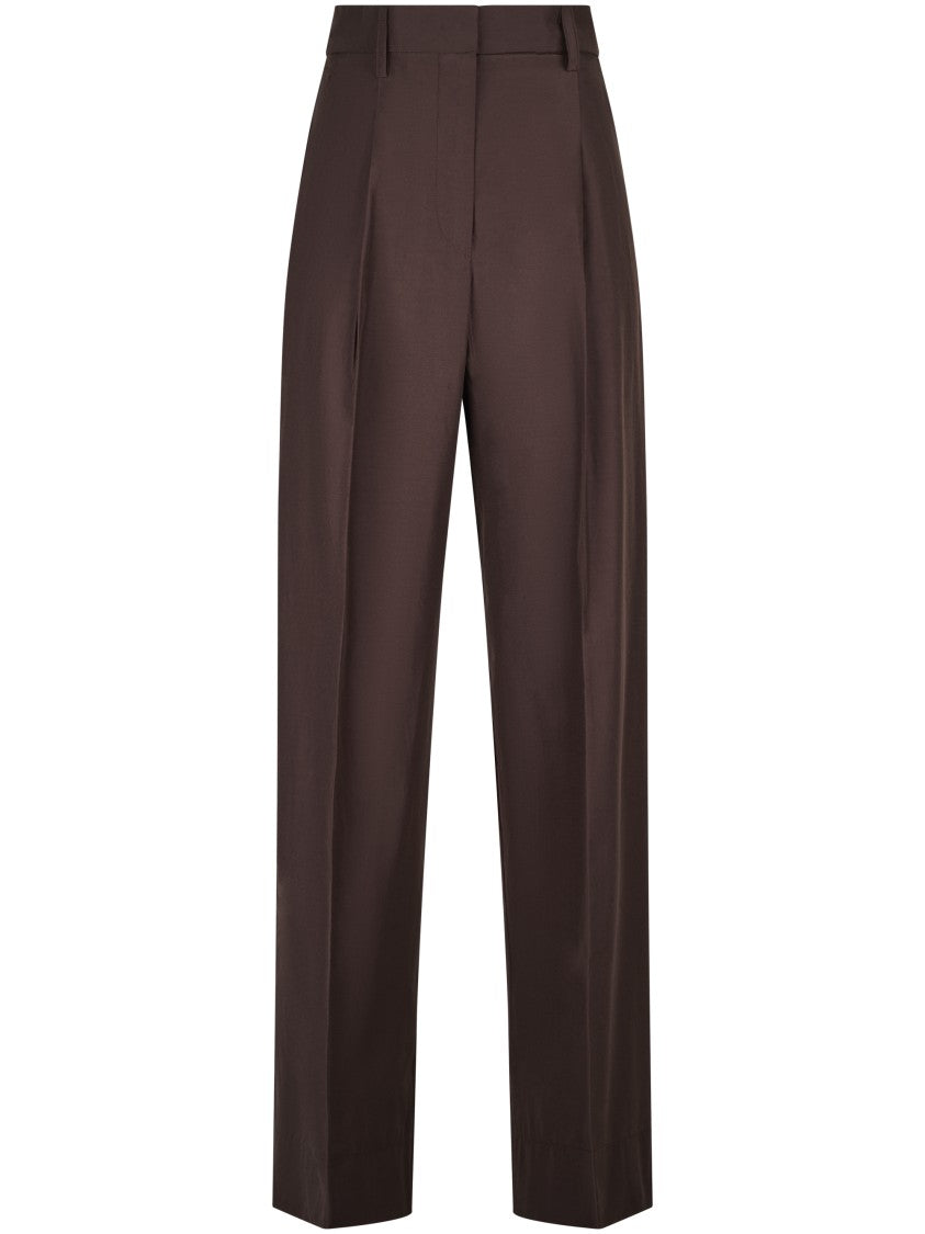 Forte Forte High-Waisted Straight Trousers In Smooth Taffeta Fabric
