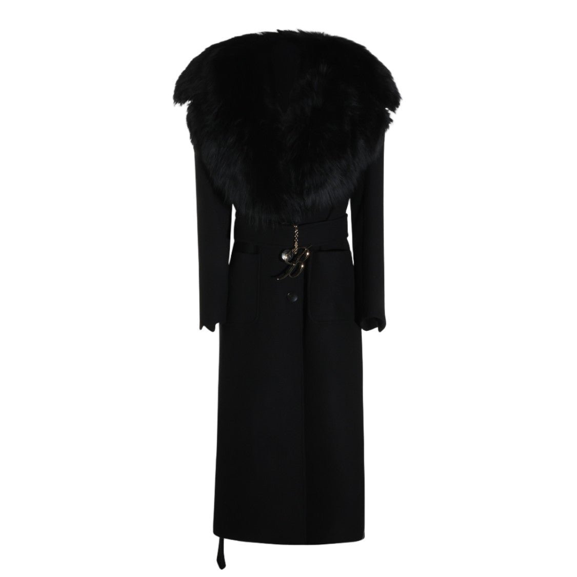 Blumarine Long Tailored Coat With Dramatic Fur Collar