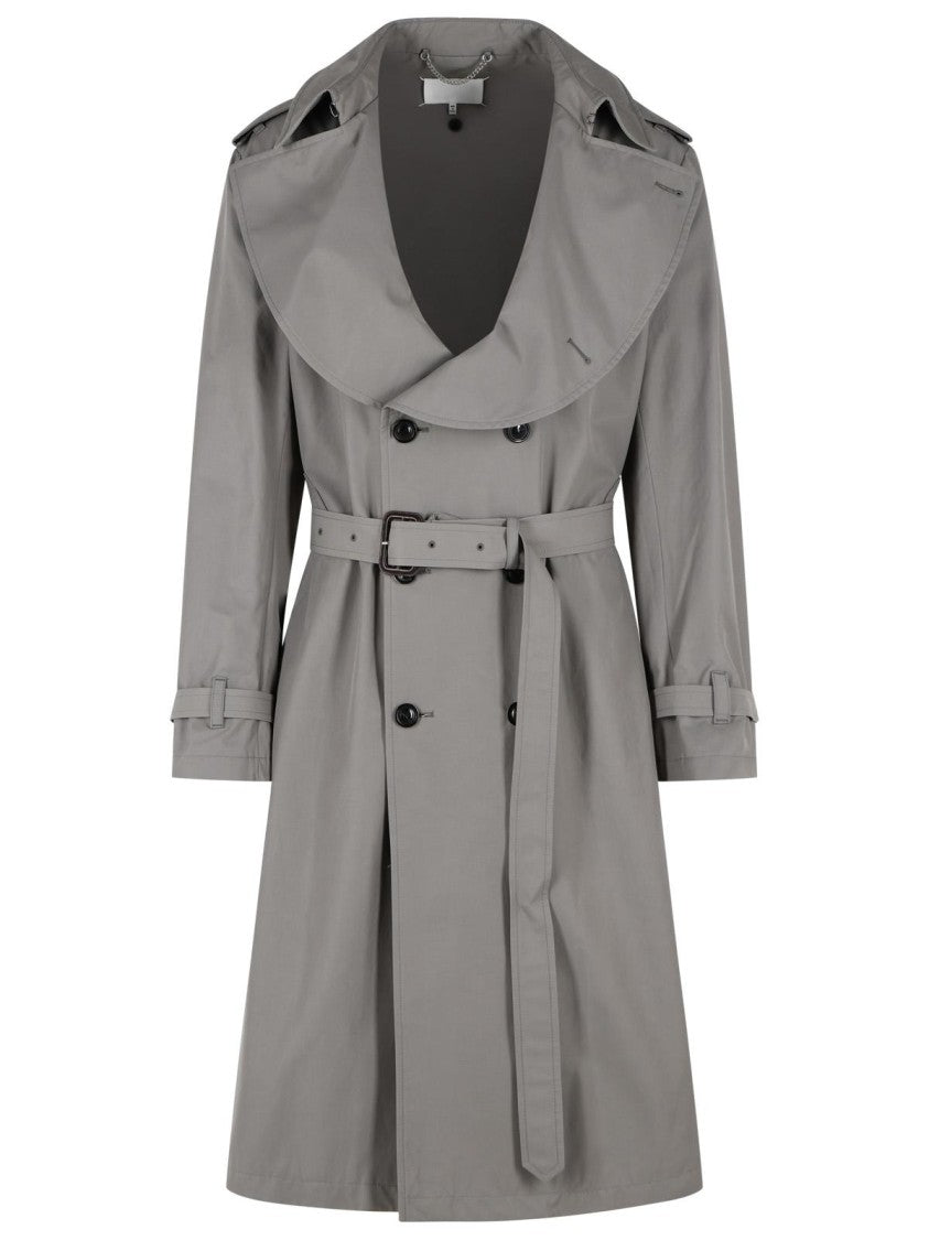 Maison Margiela Grey Cotton Blend Trench Coat With Folded Collar