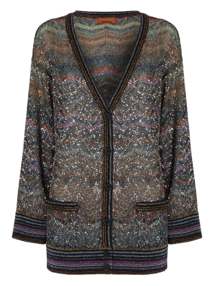 Missoni Multicolour Chevron-Pattern Cardigan With Shimmering Detail