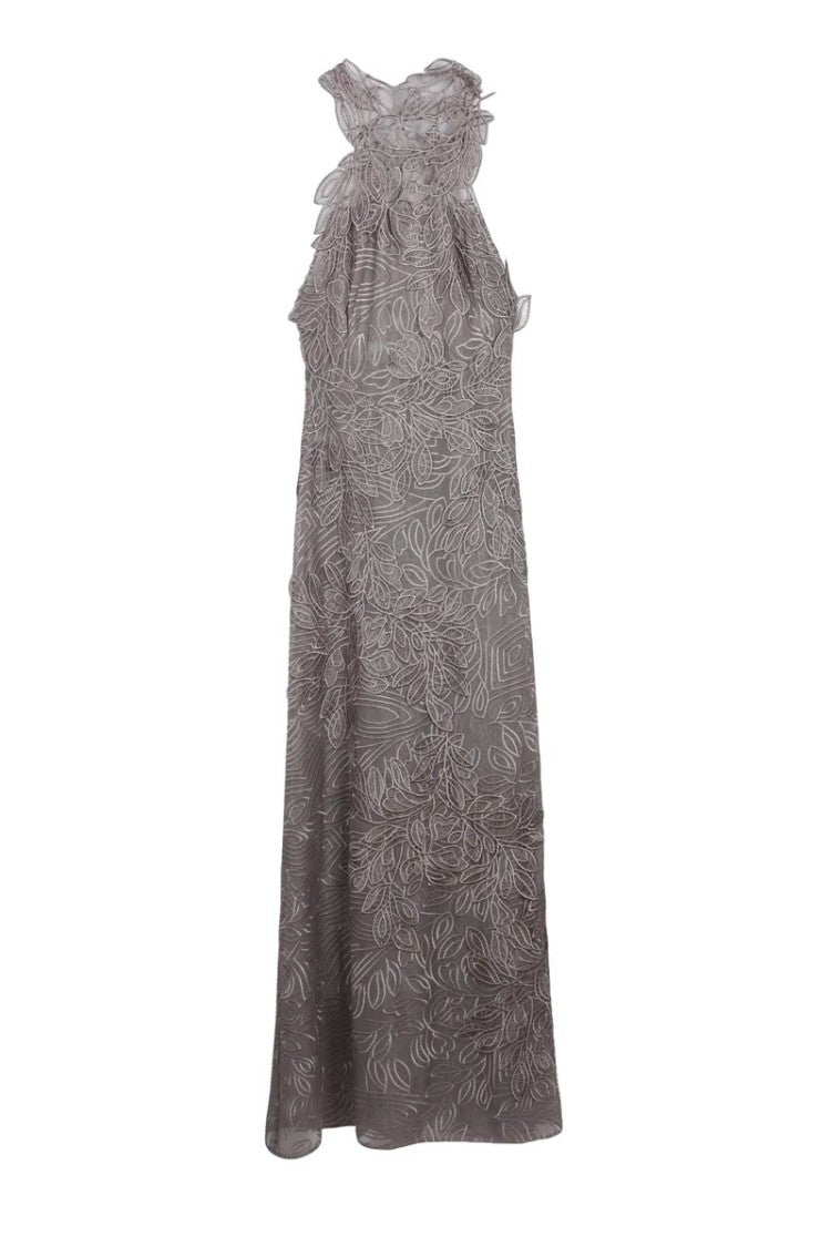 Alberta Ferretti Embroidered Long Dress - Grey