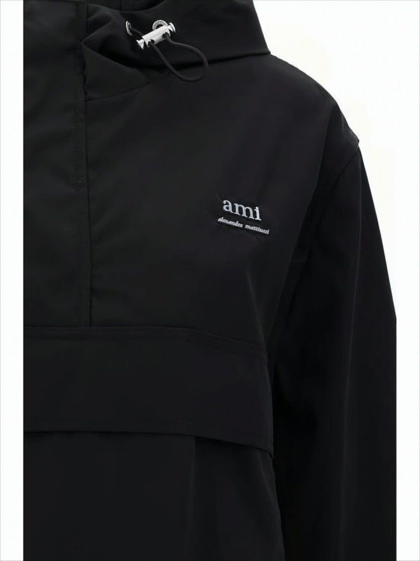 Ami Paris Pullover Black Jacket With Adjustable Drawstrings