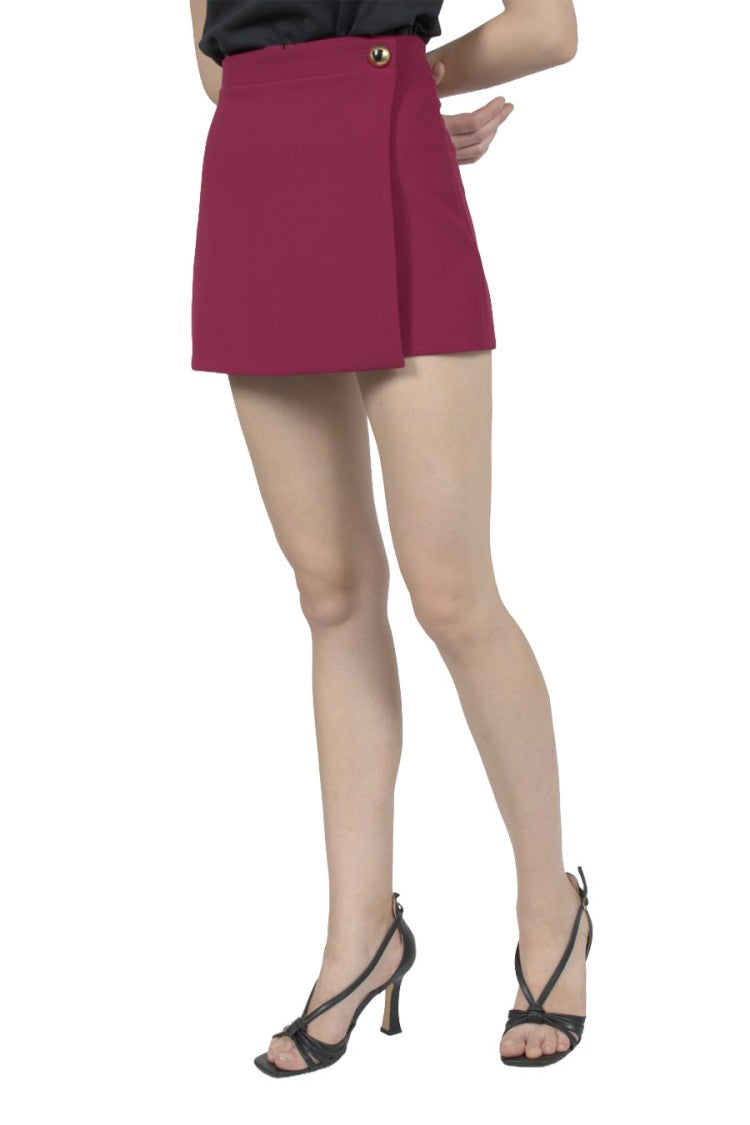 Moschino Burgundy Wrap-Front Gold Button Polyester-Blend Mini Skirt