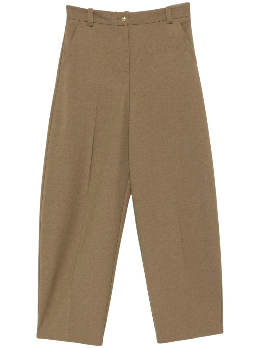 Pinko High-Waisted Wide-Leg Trousers With Logo Patch Detail