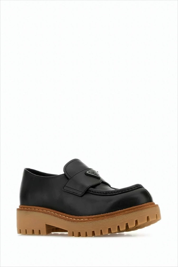 Prada Chunky Sole Black Loafers With Elegant Strap Detail
