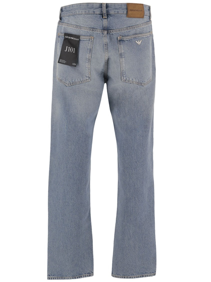 Emporio Armani Distressed Cotton Denim Jeans With Washed Effect