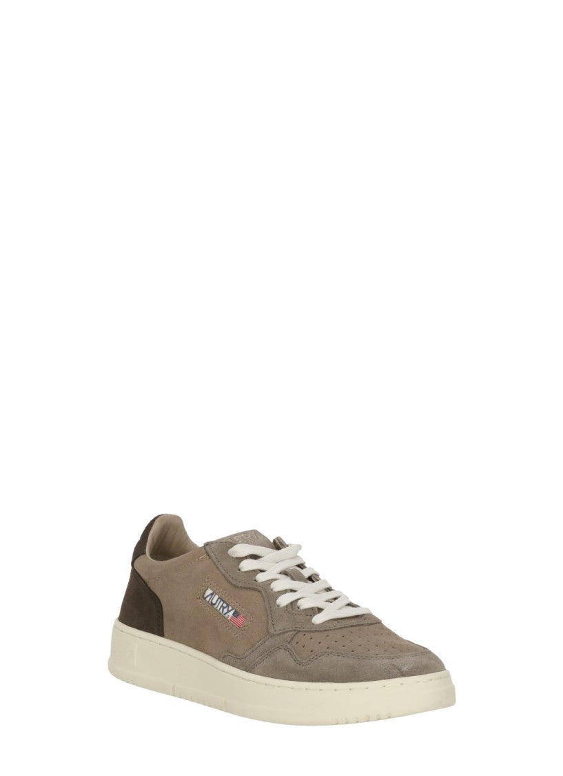 Autry Brown Suede Branded Accents Low-Top Sneakers