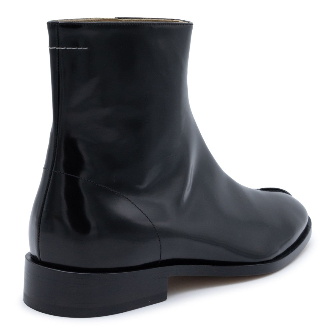 Mm6 By Maison Margiela Black Leather Tabi Ankle Boots With Square Heel