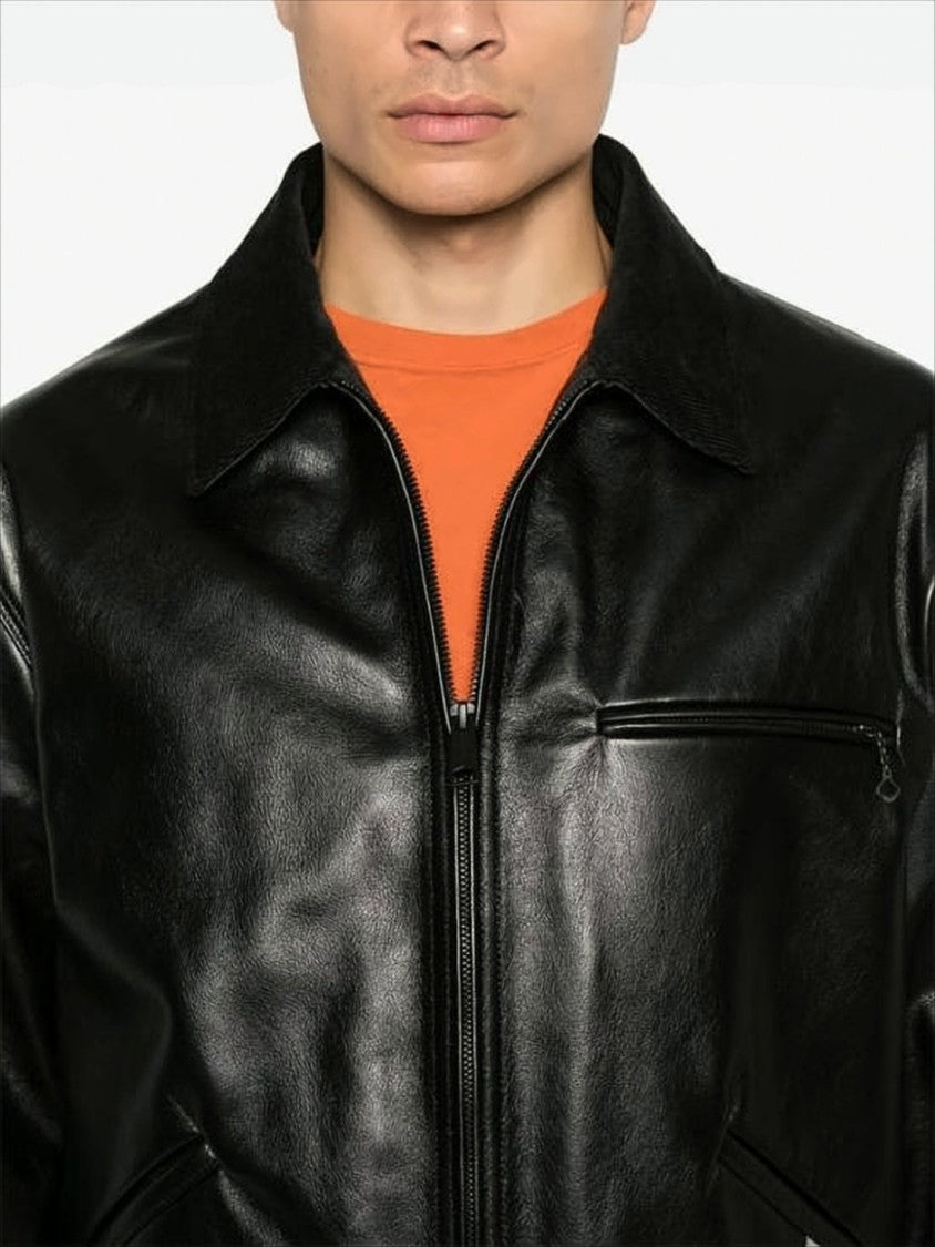Junya Watanabe Structured Black Leather Jacket With Zippered Pockets