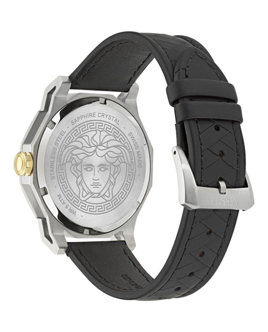 Versace Medusa Deco Leather Watch With Silver Guilloche Dial
