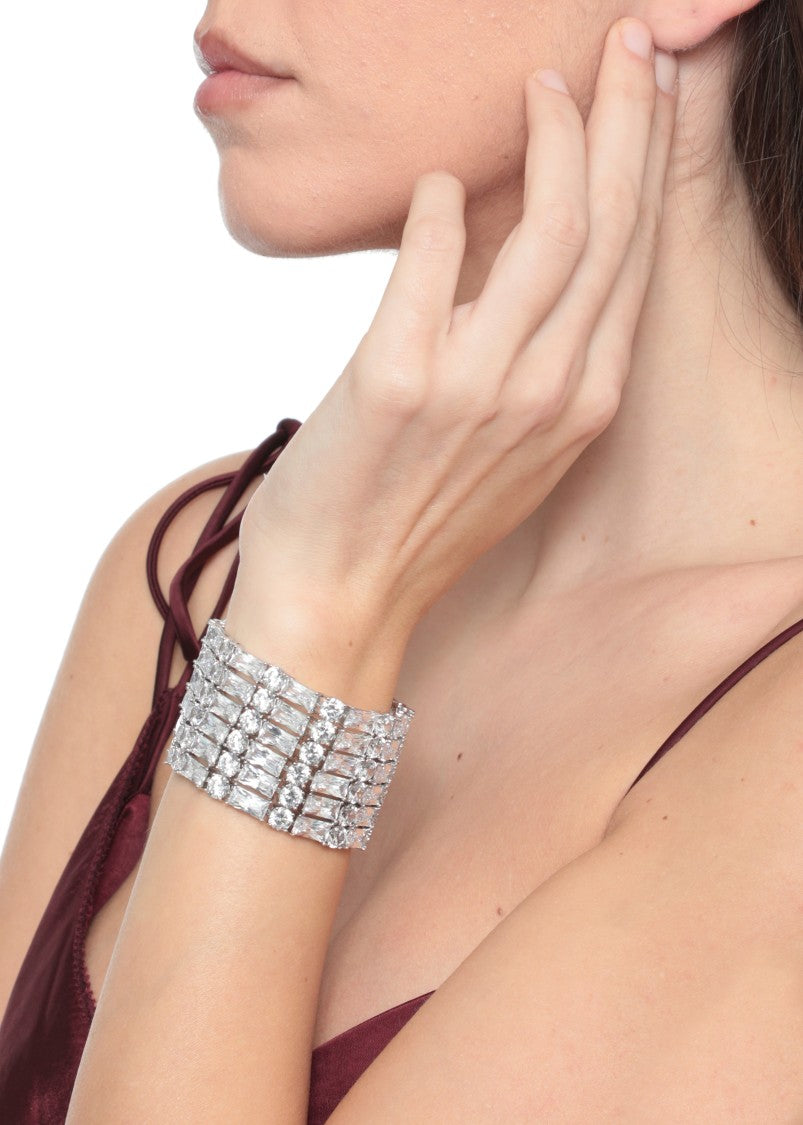 Self-Portrait Multi-Row Crystal-Embellished Brass Bracelet