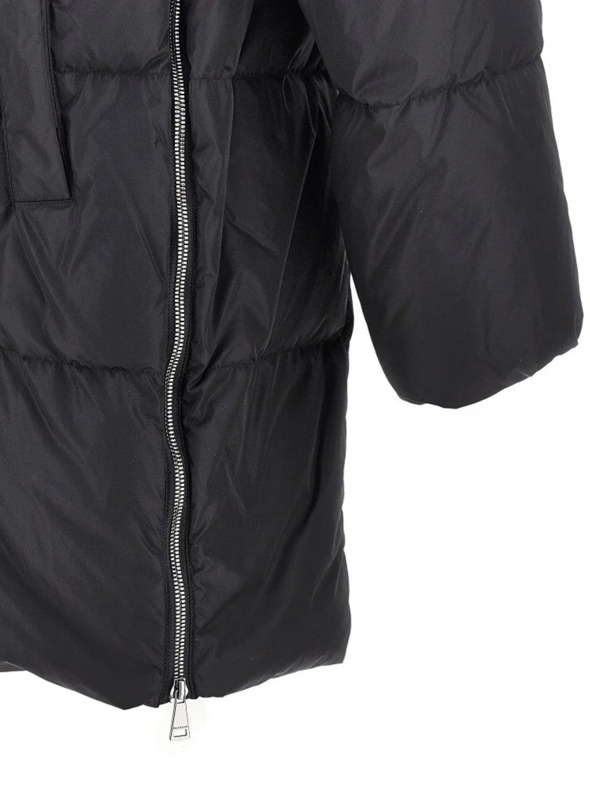 Weekend Quilted Black Puffer Jacket With Adjustable Hood And Concealed Zipper