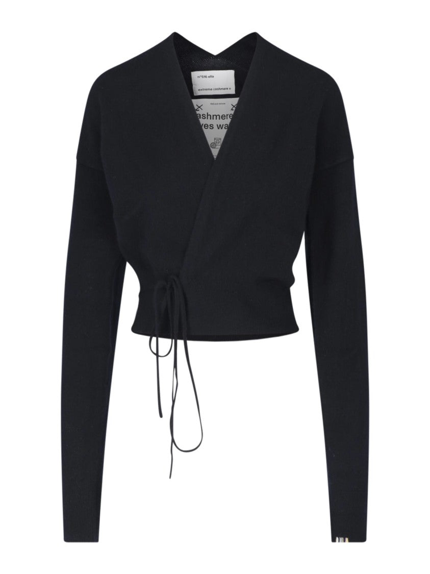 Extreme Cashmere Black Ella Cropped Cashmere Tie-Front Cardigan