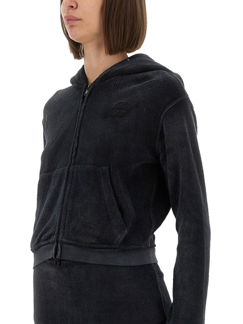Alexander Wang Cropped Cotton Terry Sweatshirt With Zip-Up Front