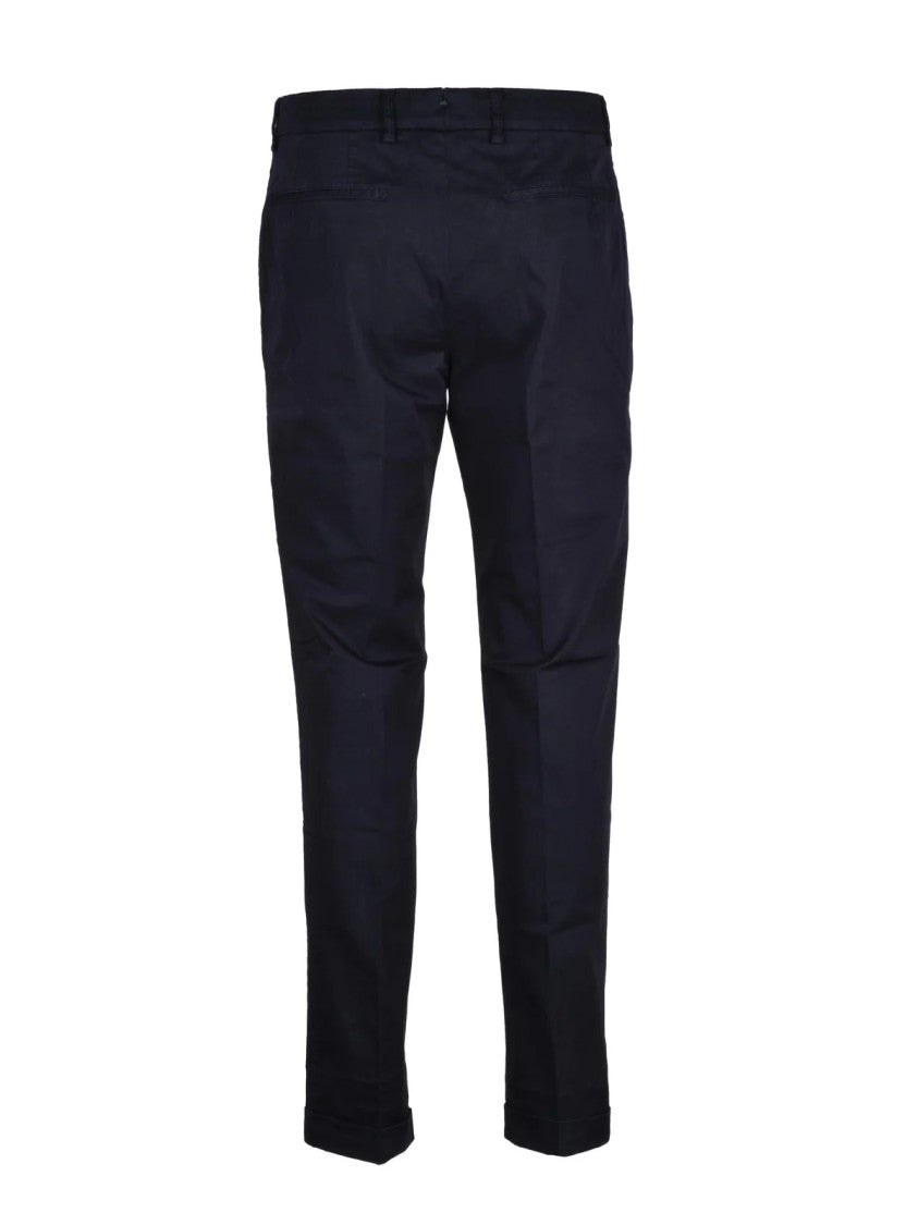 Berwich Tailored Black Cotton Stretch Trousers With Button Closure
