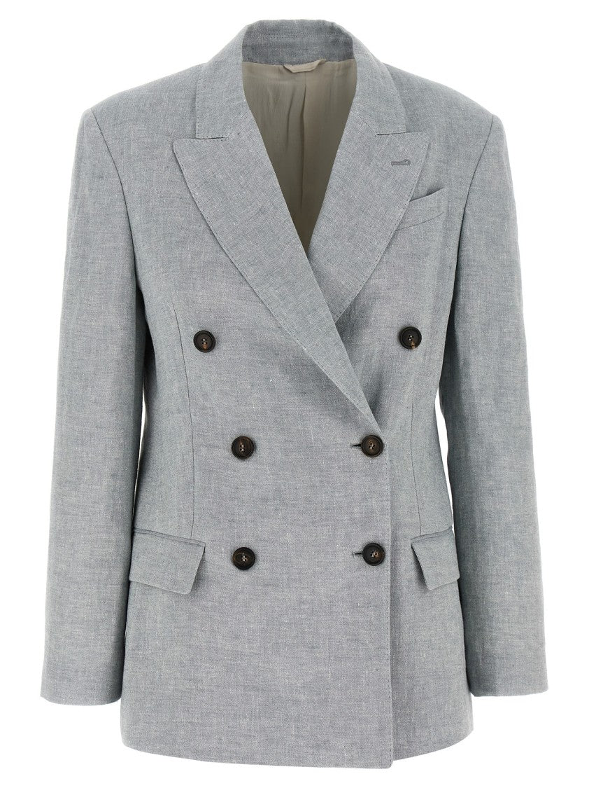 Brunello Cucinelli Sparkling Canvas Blazer With Lamé Thread