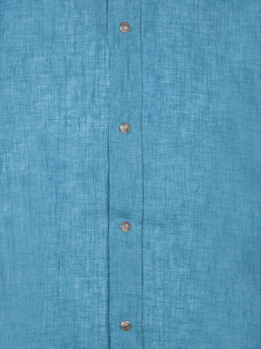 Dell'oglio Blue Linen Shirt With Classic Collar