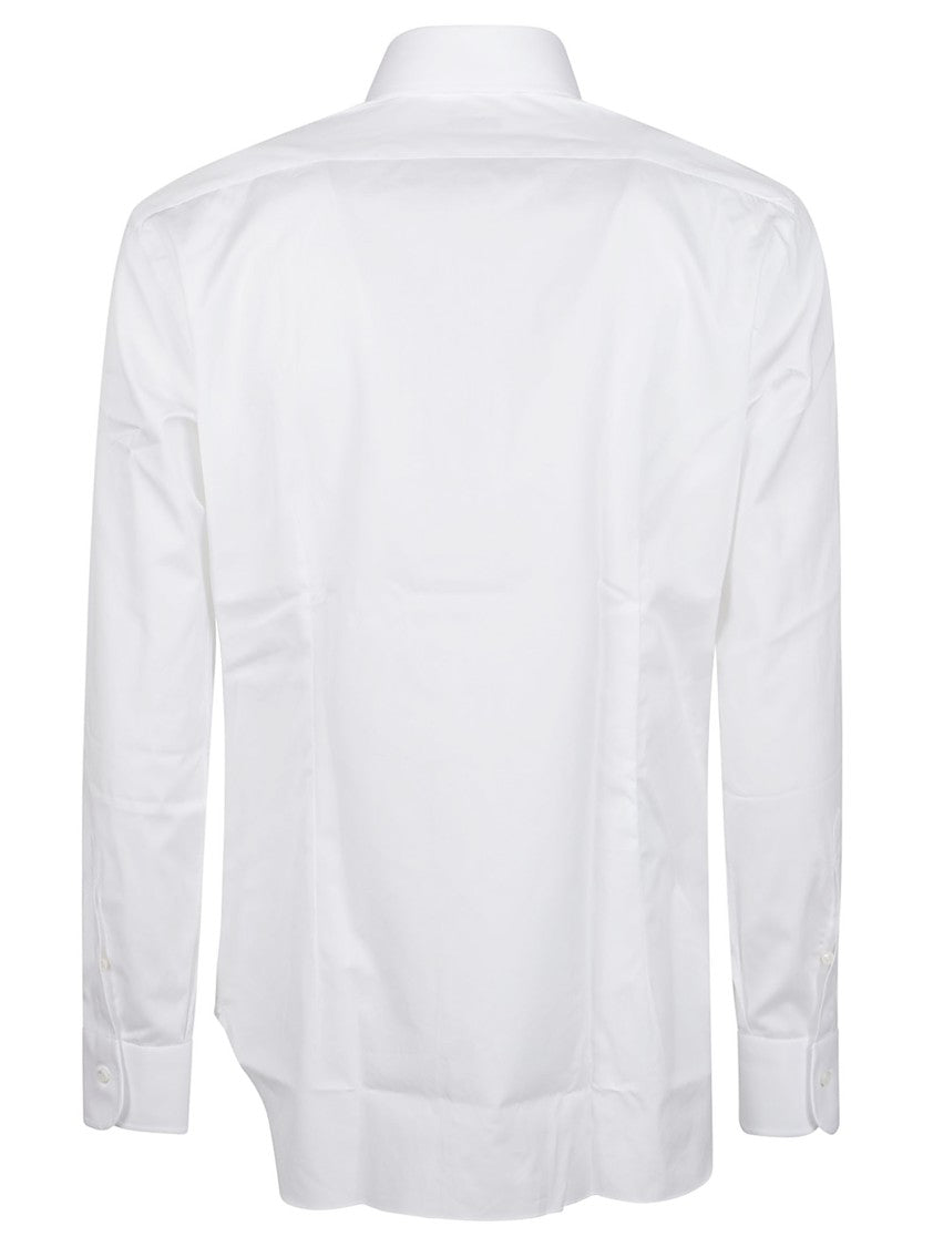 Barba Napoli Long Sleeve Neck Pristine White Cotton Shirt