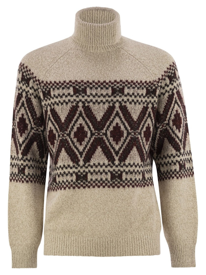 Brunello Cucinelli Geometric Jacquard Turtleneck Sweater