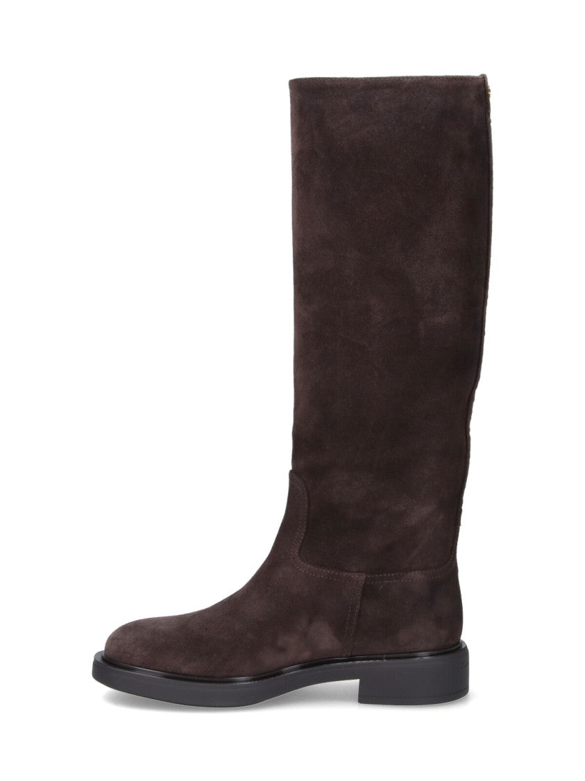 Gianvito Rossi Suede Brown Stivali "Ascott" With Rounded Toe And Slip-On Design