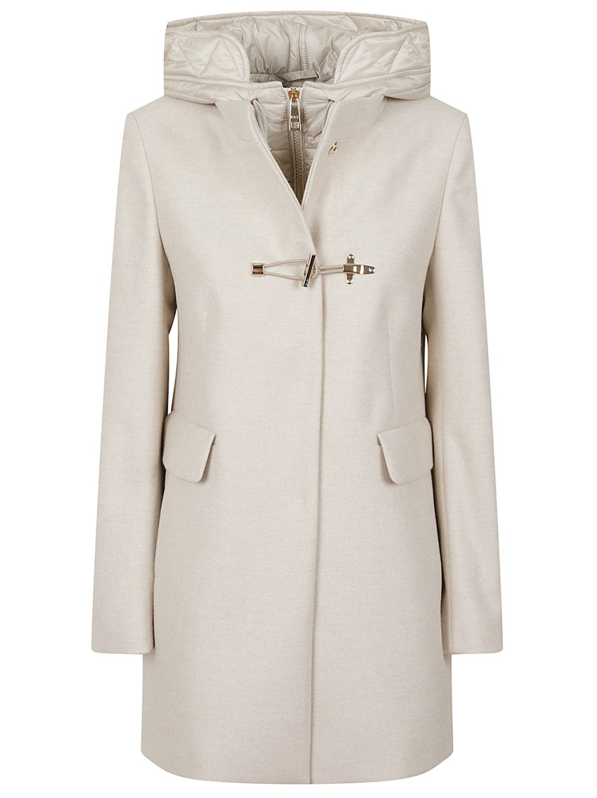 Fay Ivory Double-Front Wool And Cashmere Blend Coat With Drawstring Hood And Nylon Bib