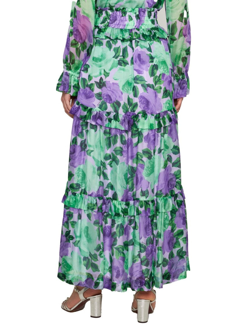 P.A.R.O.S.H. Tiered Floral Silk Maxi Skirt