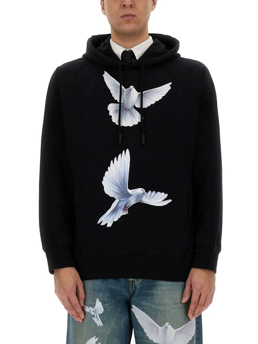 3.Paradis Black Hoodie With Artistic Dove Prints