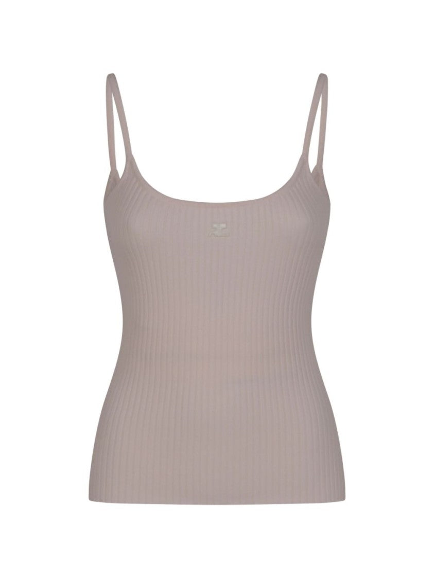 Courrèges Pink Silk And Nylon Crew Neck Top