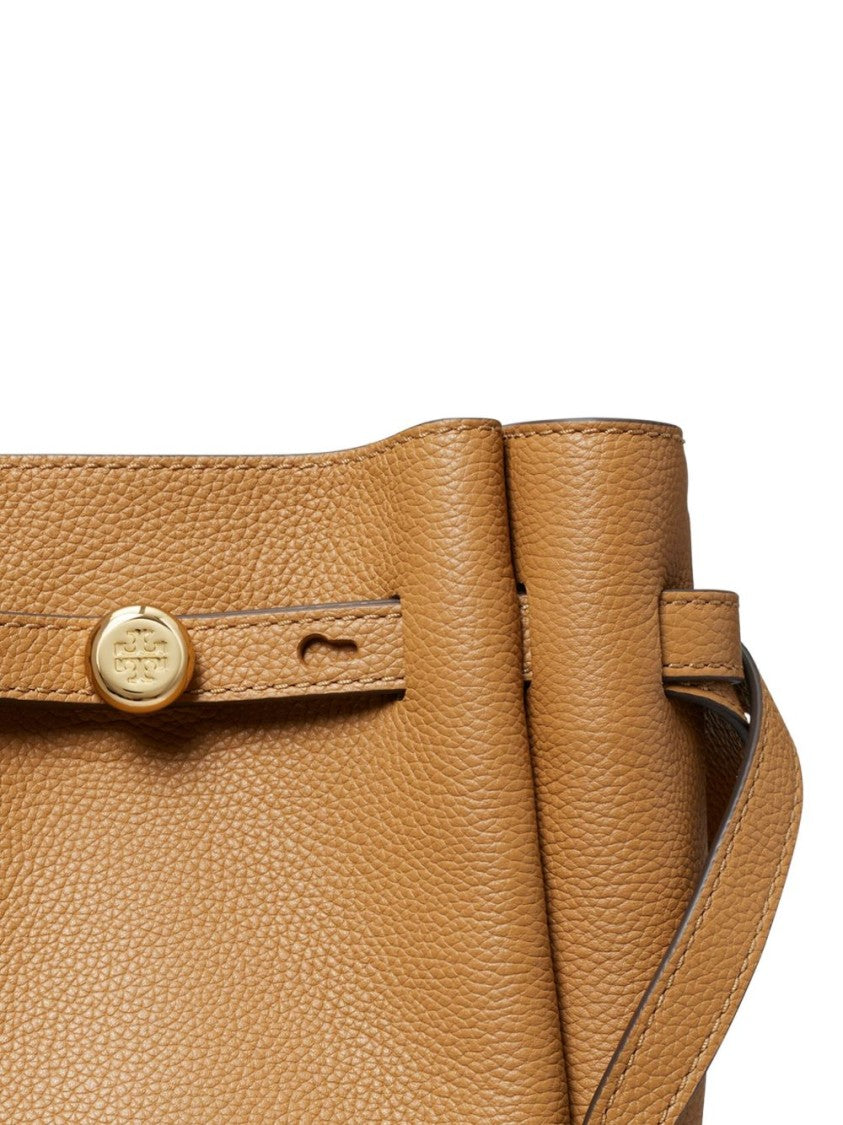 Tory Burch Brown Textured Leather Shoulder Bag With Gold-Tone Clasp