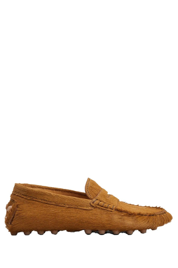 Tod's Brown Rubber Pebble Sole Calf Leather Driving Moccasins