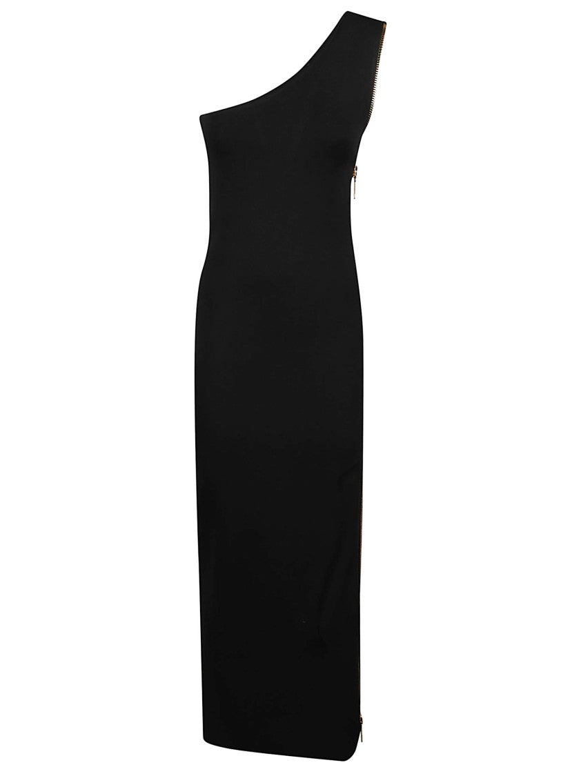 Elisabetta Franchi One-Shoulder Form-Fitting Midi Dress With Side Zipper Detail