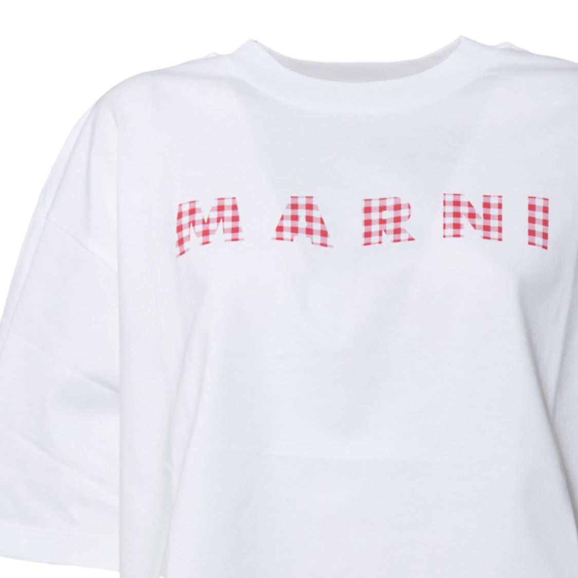 Marni White Cotton Jersey Cropped T-Shirt With Print