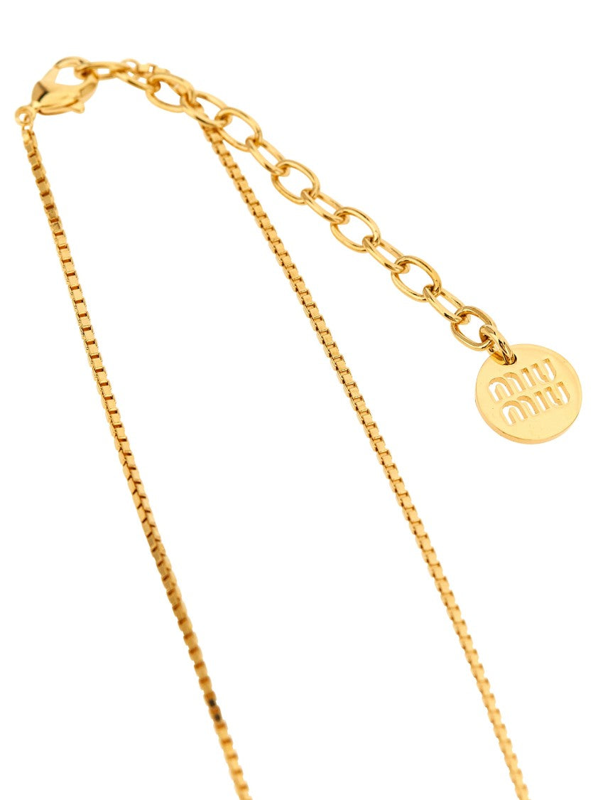Miu Miu Strass Logo Adjustable Necklace
