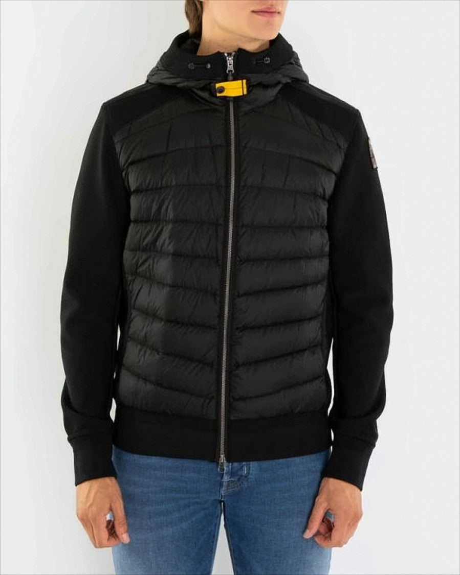 Parajumpers Quilted Black Down Jacket With Hood And Textured Sides