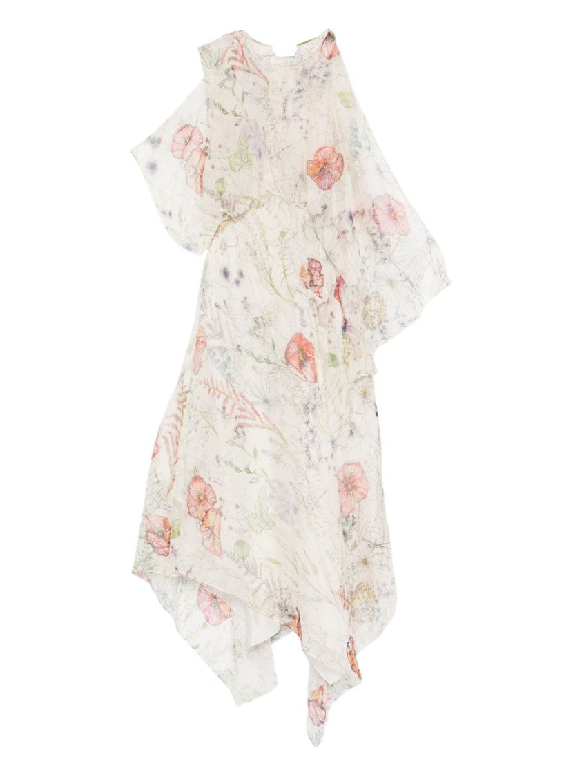 Alexander Mcqueen Asymmetrical Midi Dress With Applique Ruffles