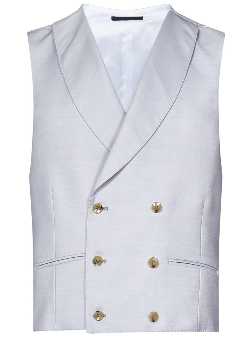 Franzese Collection Double-Breasted Tailored Waistcoat In Grey Vitale Barberis Canonico Fabric