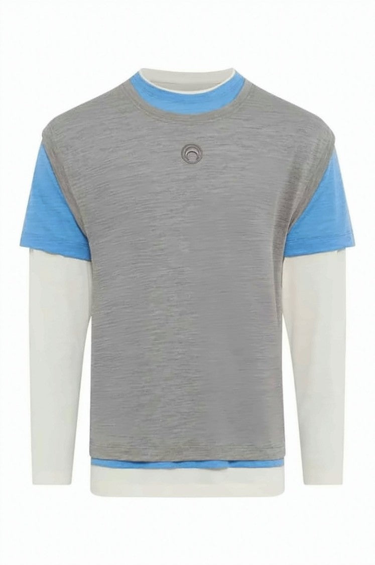 Marine Serre Layered Grey Knit Top With Circular Emblem