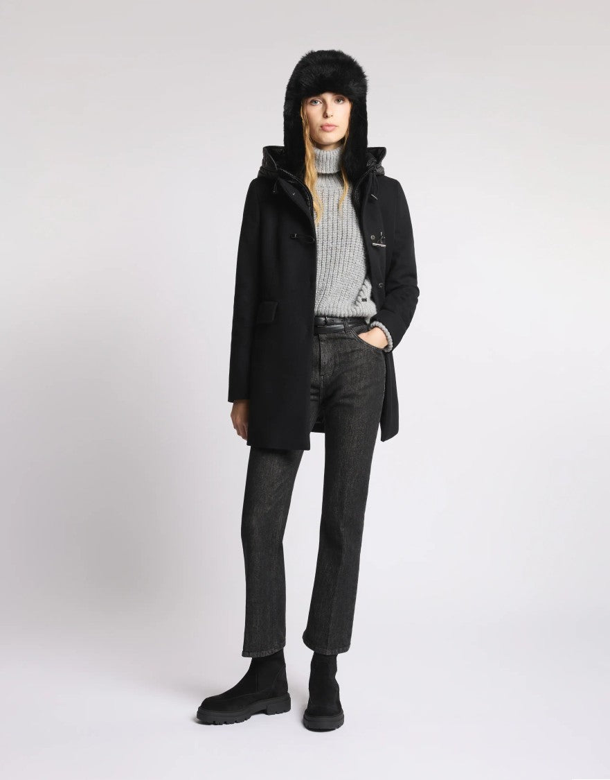 Fay Double-Breasted Toggle Coat With Quilted Hood Lining