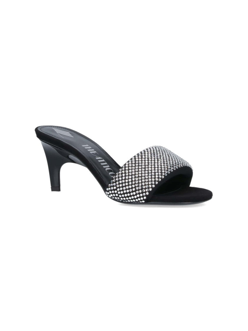 The Attico Rem Crystal Sandals In Black Fabric
