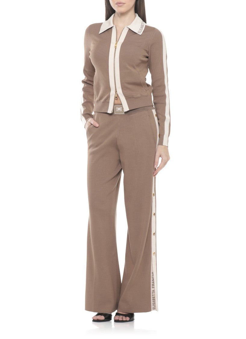 Elisabetta Franchi Brown Elastic Waist Side Vent Pants