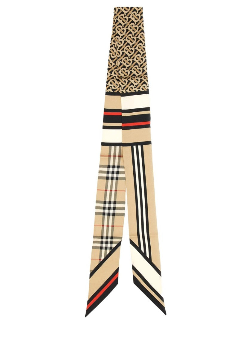Burberry Thin Silk Scarf With Pattern Mix