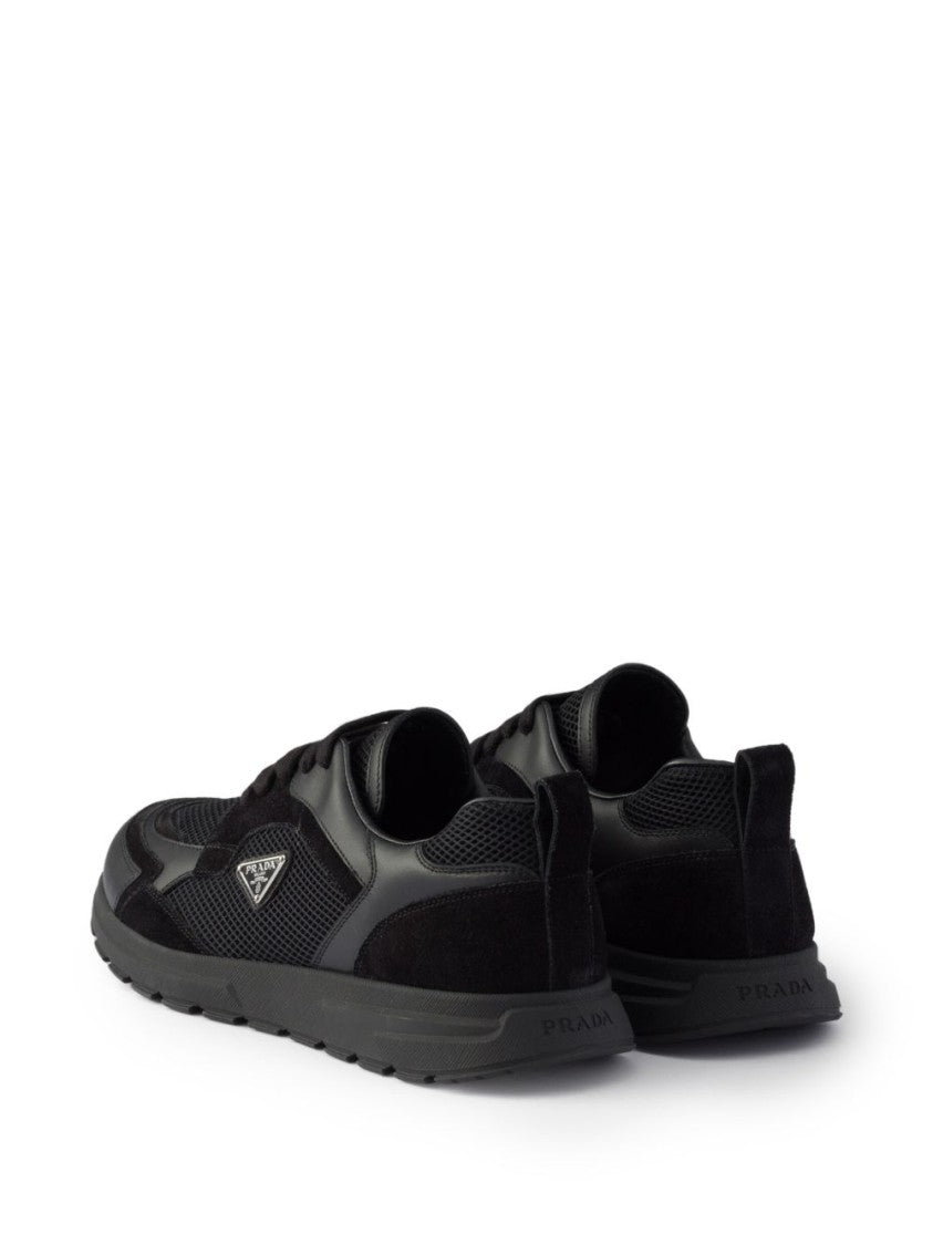 Prada Low-Profile Leather Mesh Flat Shoes