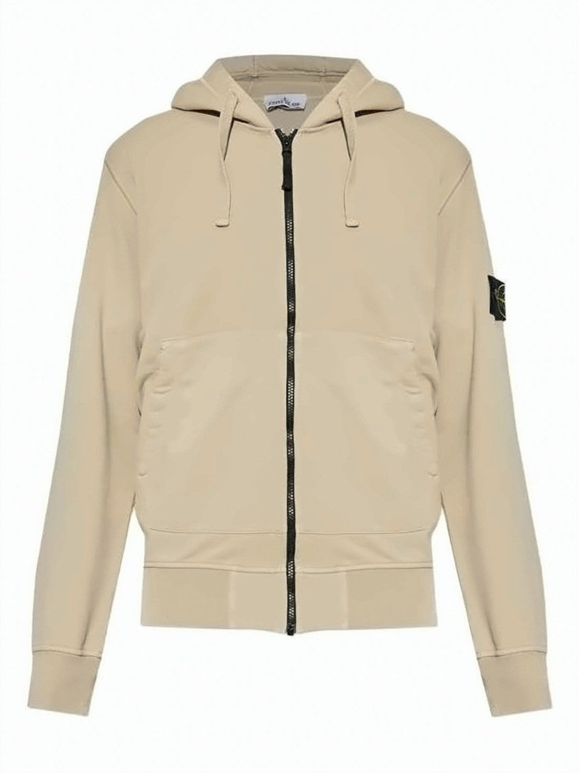 Stone Island Black Organic Cotton Ribbed Cuffs Hoodie